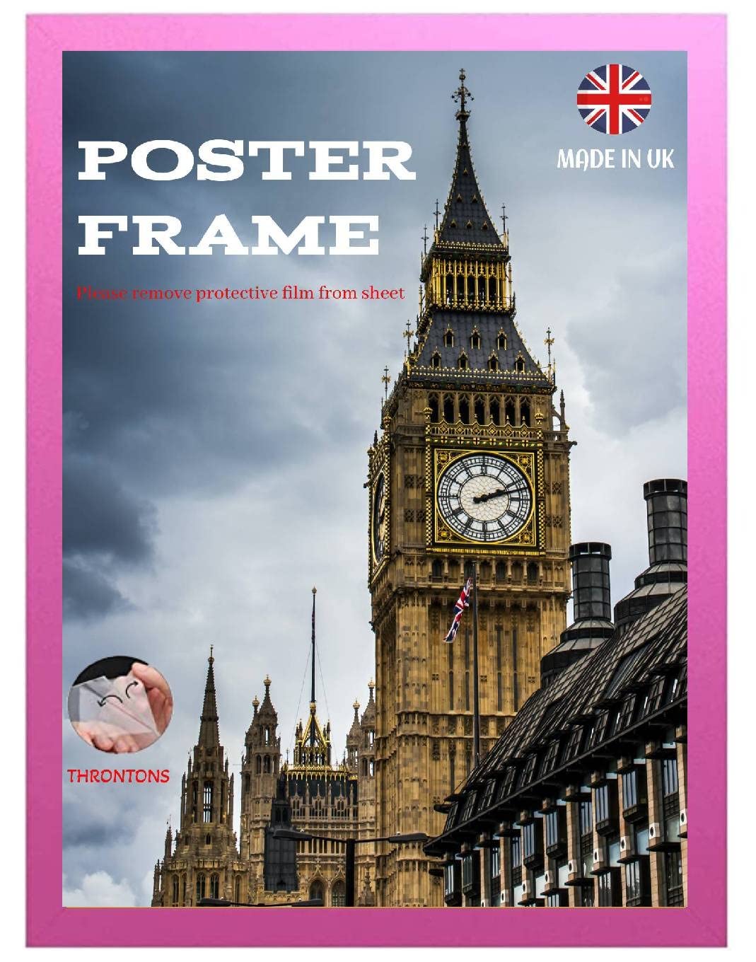 Throntons Pink Wall Mount Photo Frame B1-70 × 100 cm Poster Print with MDF backboard Vertically or Horizontally Display Clear Styrene Sheet Decor Certificate Frame