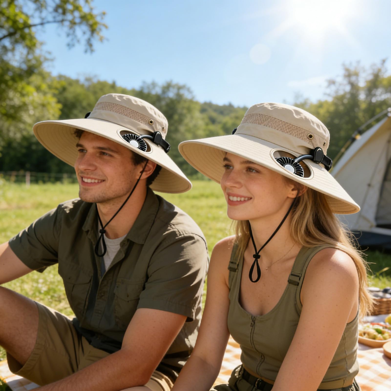 Cappello da spiaggia – Cappelli regolabili con ventole | Cappello di protezione solare all'aperto con ventola di raffreddamento integrata con design leggero traspirante per spiaggia, escursionismo
