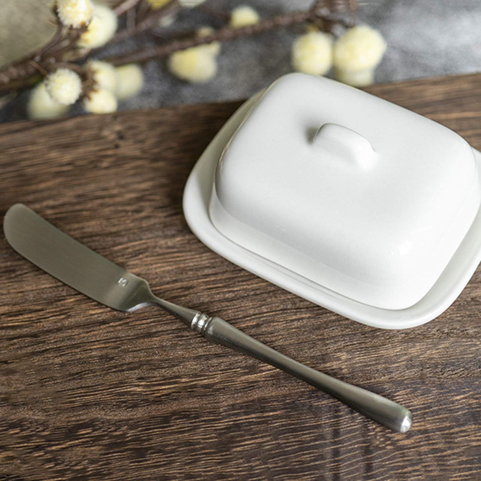 Beurrier Dossier de beurre blanc avec couvercle de beurre carré pour le lave-vaisselle et le four à micro-ondes Plat de beurre avec un couteau à beurre Set Hôtel Vaisselle de l'Ouest Beurriers
