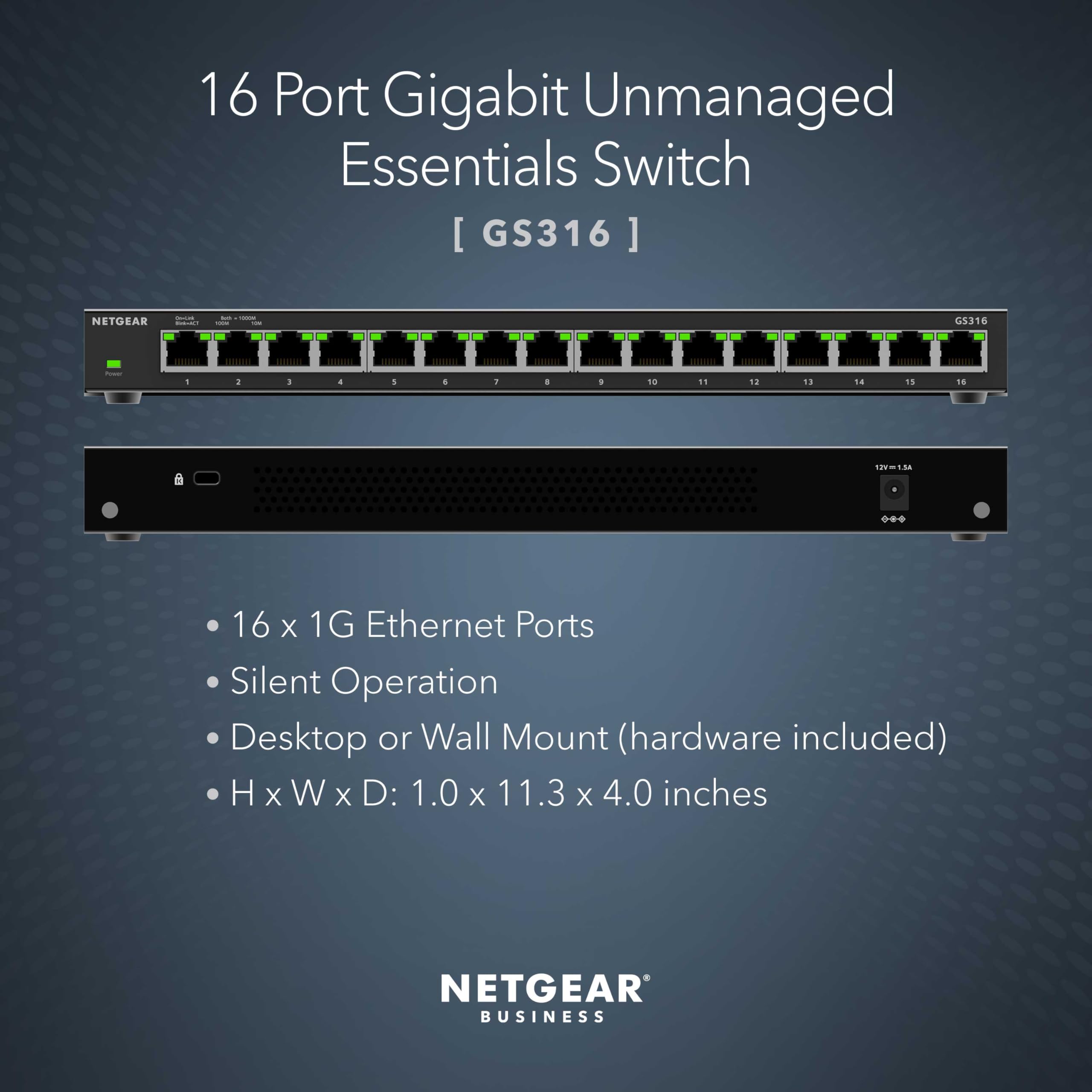 NETGEAR Switch non gestito Gigabit Ethernet a 16 porte (GS316) - Montaggio a parete o desktop e protezione limitata a vita