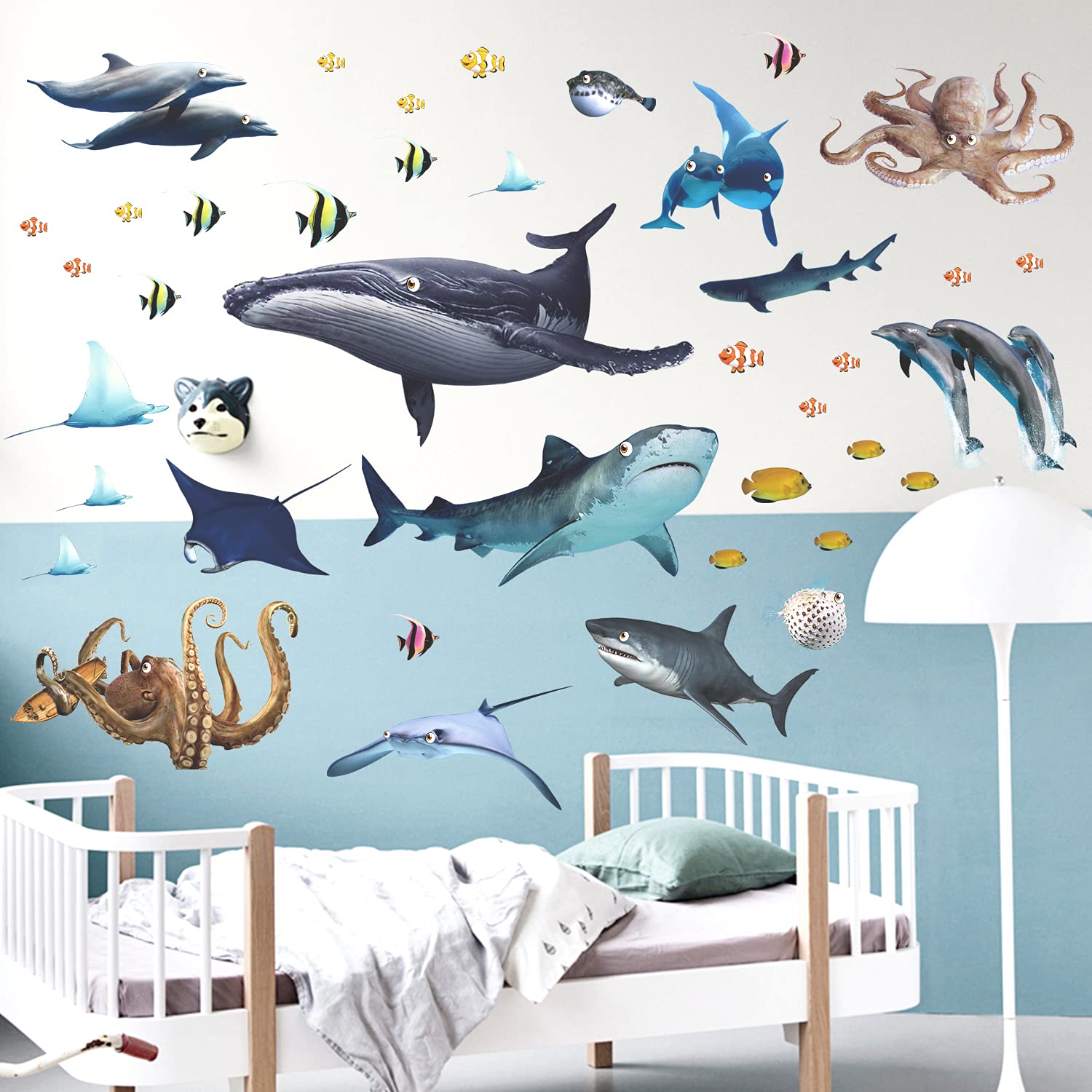Autocollants muraux 3D animaux de l'océan amovibles pour déco chambre bébé sous la mer