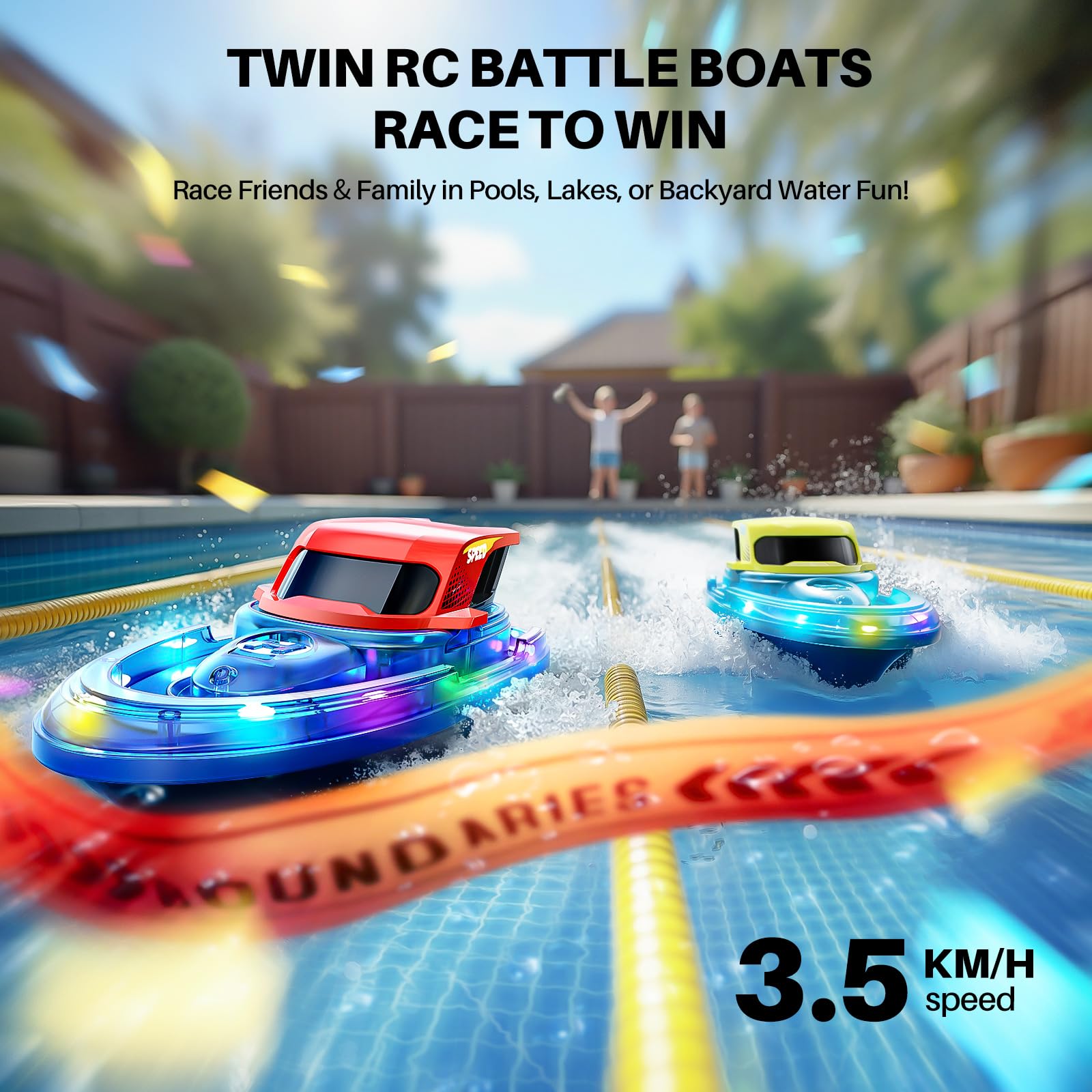 SYMA RC Boats 2 Pack for Kids 8-12, Remote Control Boat for Pool with LED Lights, 40 Mins Playtime (2 Batteries) & One-Key Water Spray, Summer Gifts Toys for Boys and Girls