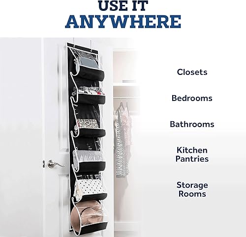 Miniatura 8 de ZOBER Organizador de bolso para armario, organizador de bolsos sobre la puerta con 6 bolsillos para un fácil almacenamiento de bolsos, ganchos de