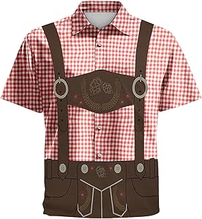 Camiseta estampada divertida para traje regional Oktoberfest, traje para hombre, pantalones de cuero bávaro, camisa a cuadros, camisa tradicional tradicional