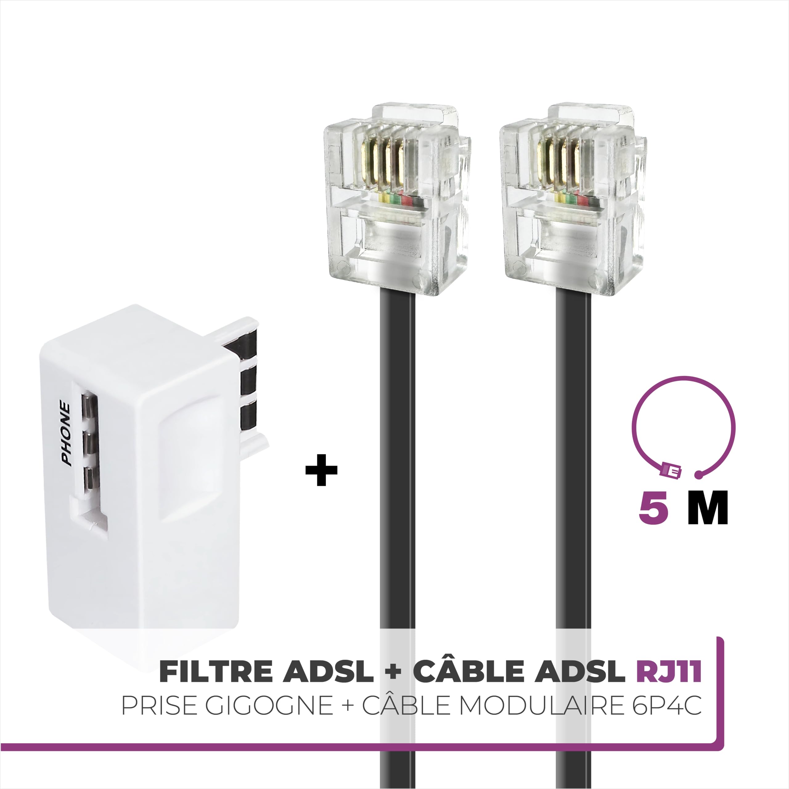 Adaptateur TAE Vers RJ11 - 0.2m Noir Pour Téléphone Fixe Et Modem