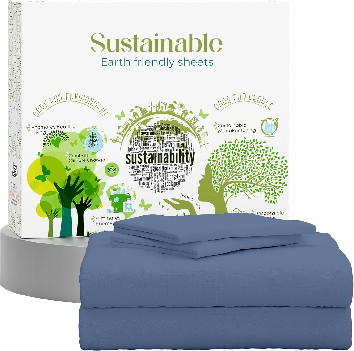 King Size Sheets Set Natural 100% Cotton Percale Sheets King Bed Set, Oeko-tex Made in Green Sustainable, Breathable Cooling Deep Pocket Sheet, Crisp Luxury Bedding, Dark Blue