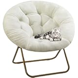 DUMOS Comfy Saucer Chairs Cozy Faux Fur Soft Lounge Cute Folding Bedroom Living Room Seat Flexible Reading Foldable Seating for Kids Adults Thick Padded Metal Frame Modern for Home Office White