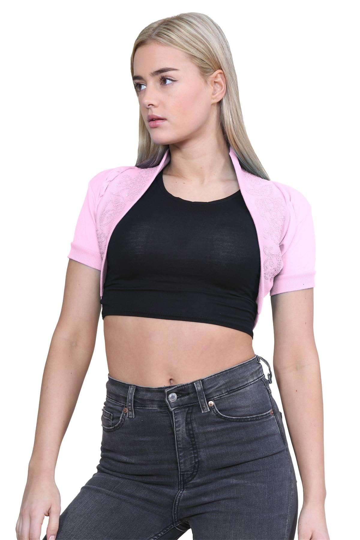 Dames Kralen Pailletten Lange Mouw Bolero Shrug Dames Kraag