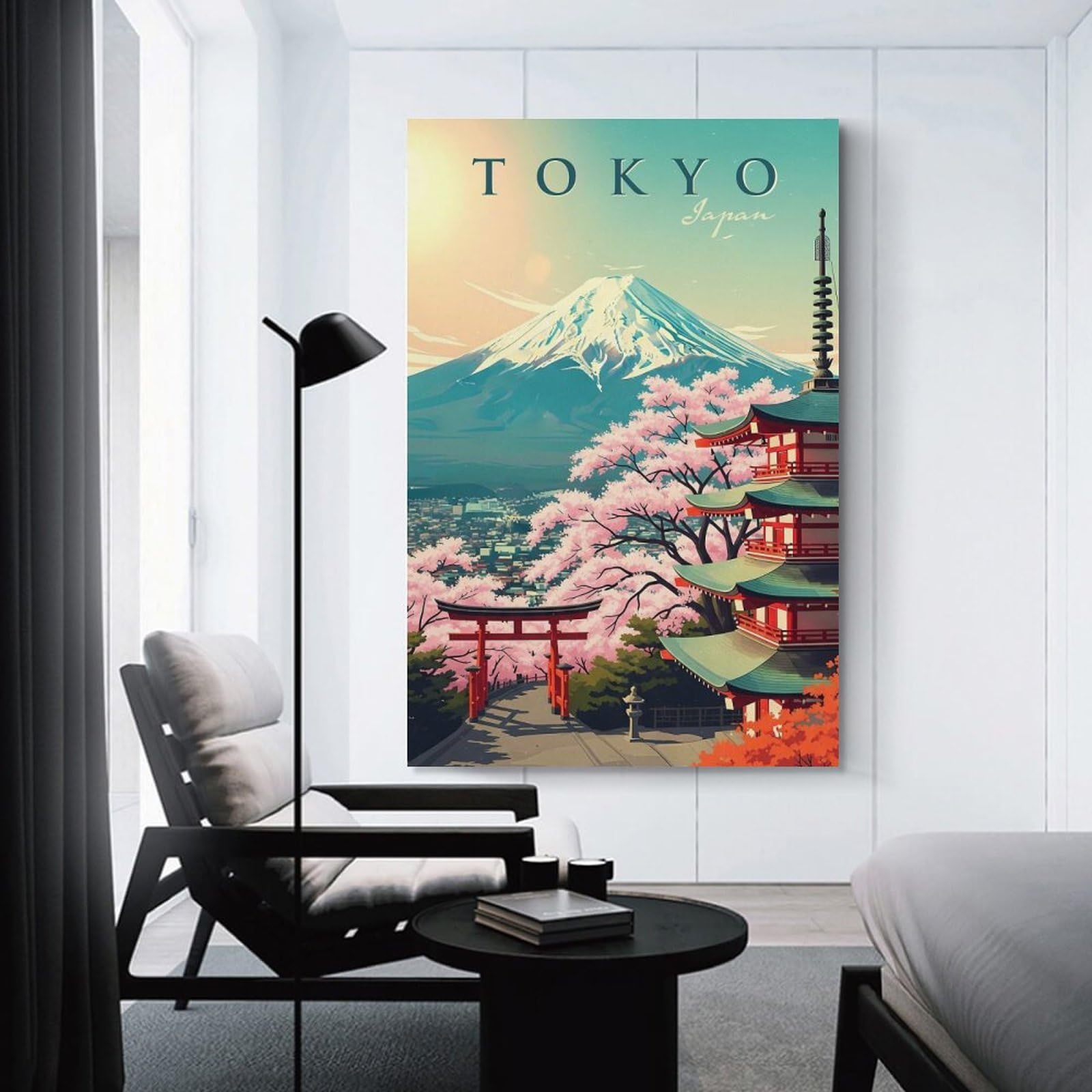 Junmoney Decorative Canvas Print Tokyo Japan Vintage Travel, 24x36inch(60x90cm), for Office, Study Or Home Workspace, Decorative Artwork for Productive Spaces