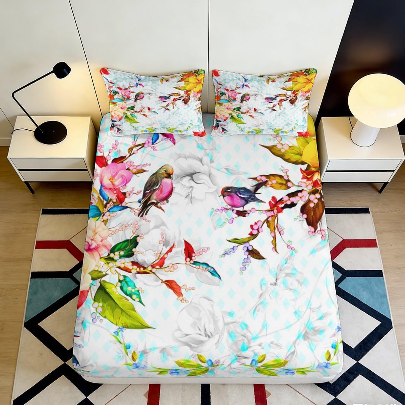 Kzqnxhjprl Style-4 3D Printed Tropical Bird Fitted Sheet Microfiber Soft Floral Mattress Cover Bedroom Decor Machine Washable 90X200x25cm