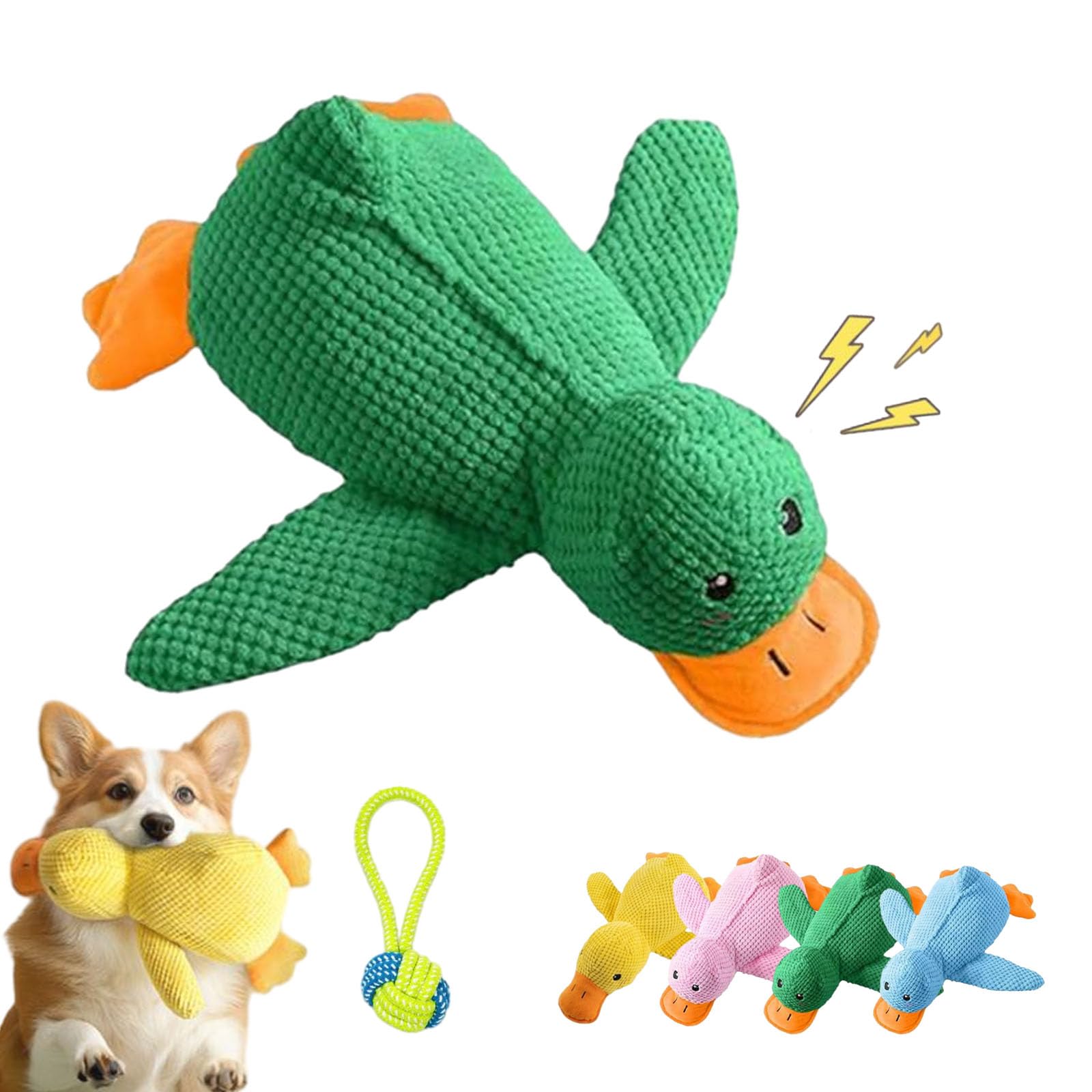 Gienslru 2026 New Upgraded Calming Duck Toy for Dogs, Quacking Crinkle Duck Comfort Calming Toy for Dog, Interactive Stuffed Duck Dog Toy, Soft Stuff Pet Chew Toy, Dog Toy Duck (Green, Large)