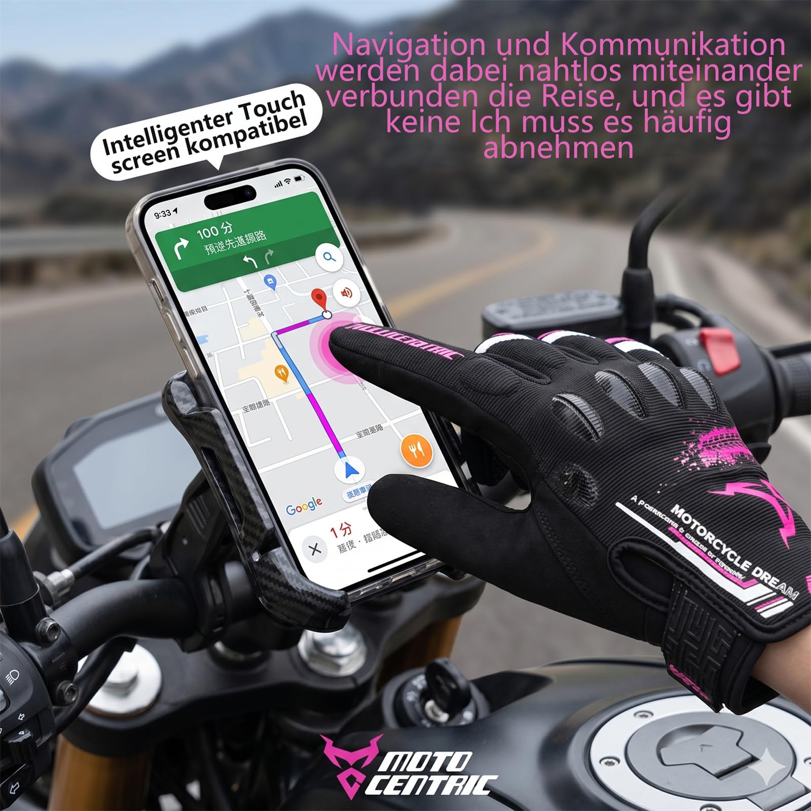 Guanti da Moto Estivi Traspiranti, Guanti da Moto Touchscreen Rigidi per Donna, Guanti da Motocross Rosa per BMX ATV MTB Ciclismo da Corsa Equitazione