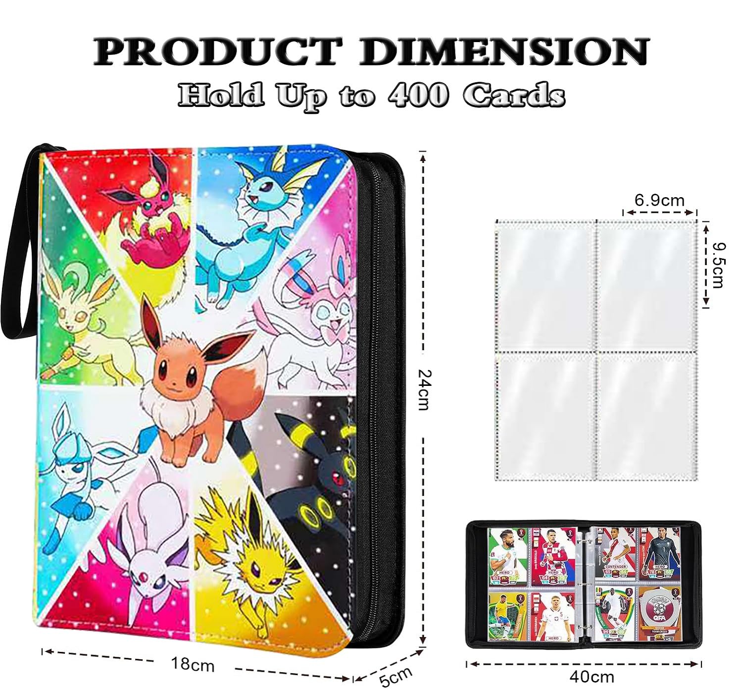 Trading Card Binder 400 Pockets, 4 Pocket Premium Collection Card Album Folder with 50 Double-Sided Removable Sleeves - Image 3