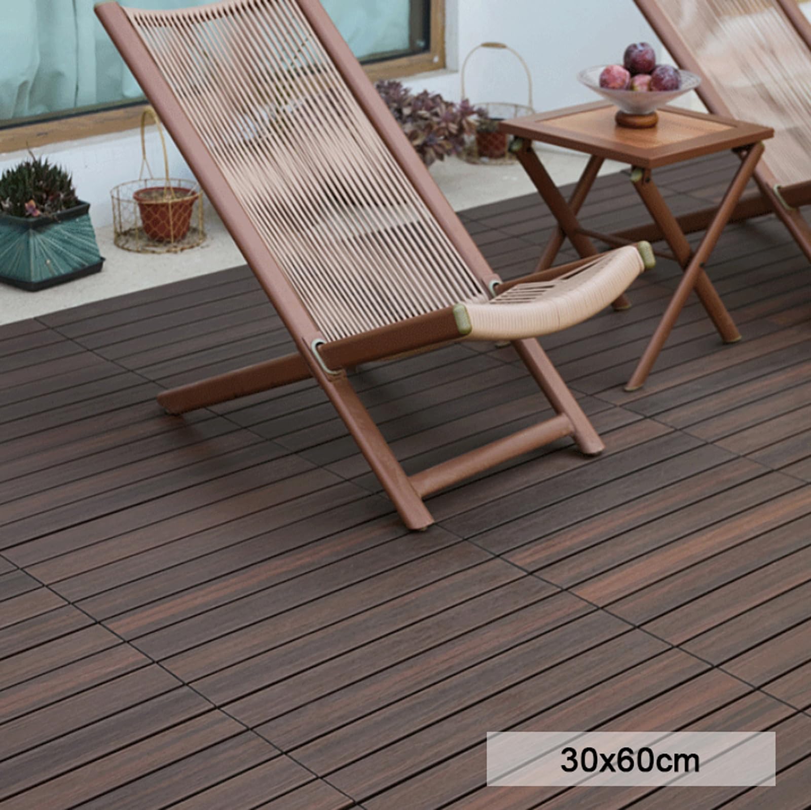 Dalles de Terrasse de Jardin Emboîtables en WPC, Lames de Terrasse en Composite, Revêtement de Sol Extérieur, Résistantes Aux Intempéries(Size:1pcs,Color:B-Teak (30×60cm))