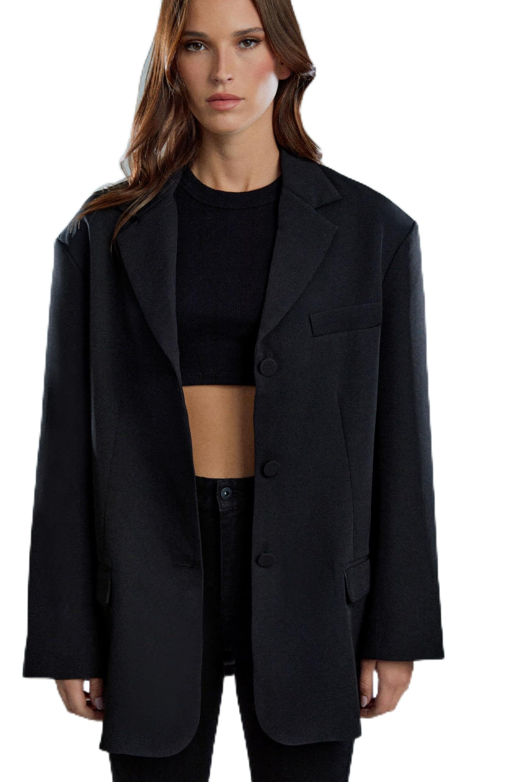 Bardot Akia Oversized Blazer for Women - Black or Grey Business Suit Jacket Professional Classic Oversized Fit
