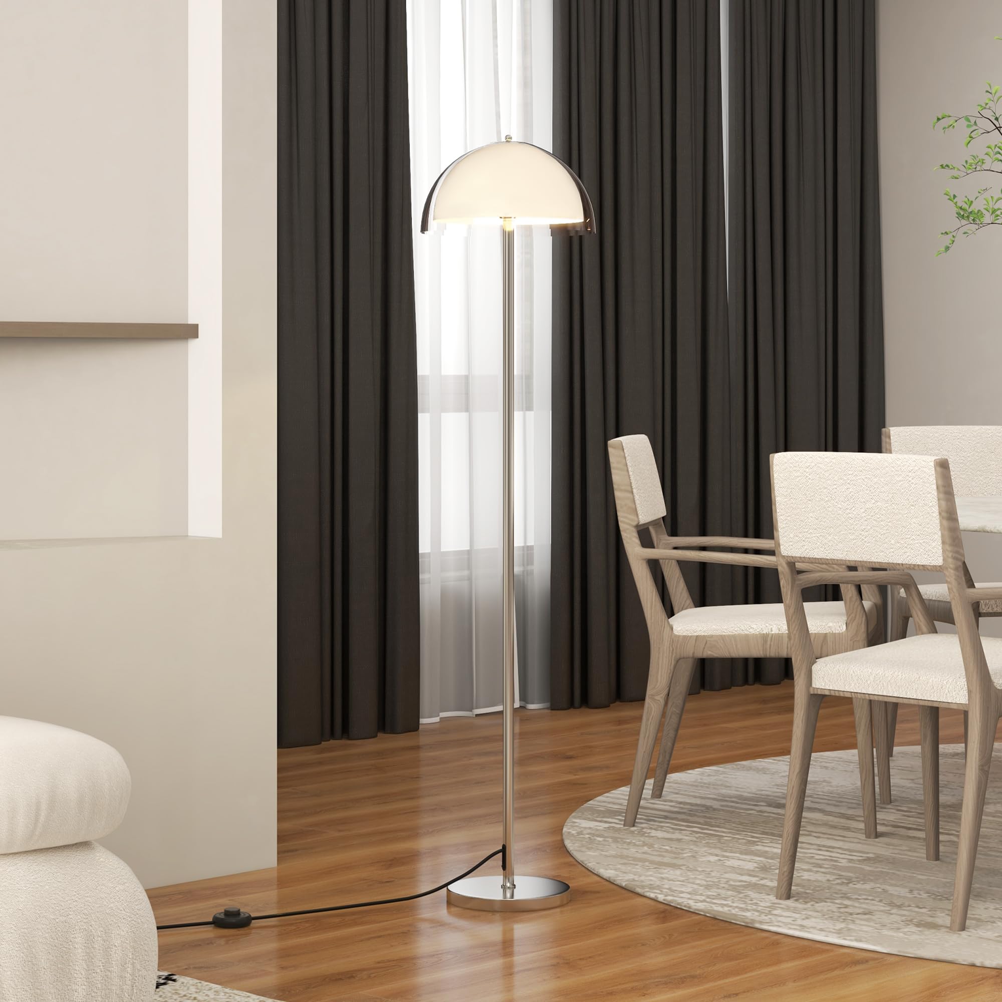 HOMCOM Lampada da Terra Moderna con Paralume a Doppio Strato, Piantana Lampada da Terra per Salotto, Camera da Letto, Soggiorno, in Metallo e Acrilico, 150cm, Bianco