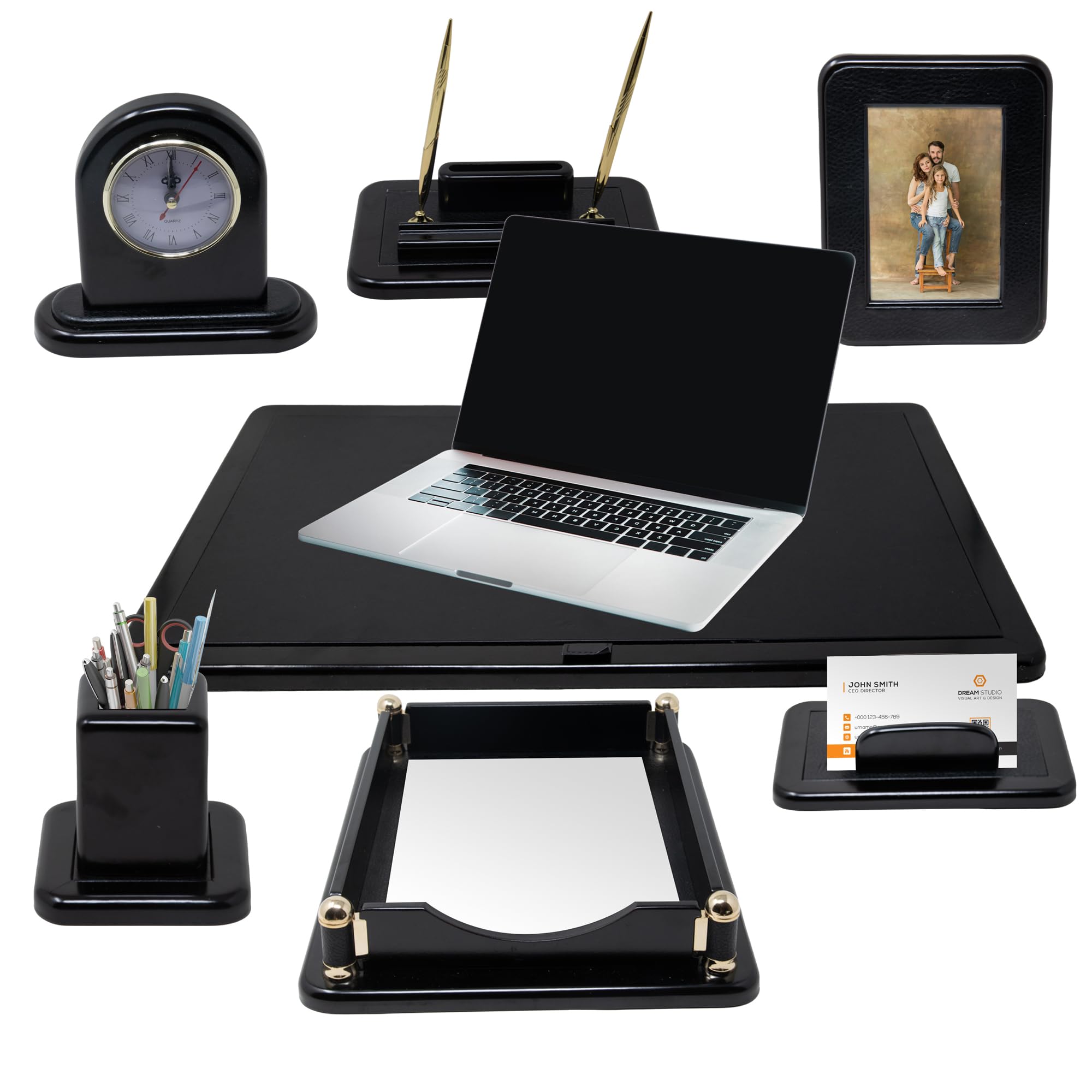 Majestic Goods Office Supply Dark Mahogany Oak with Black Eco-Friendly Leather Finish (W925)