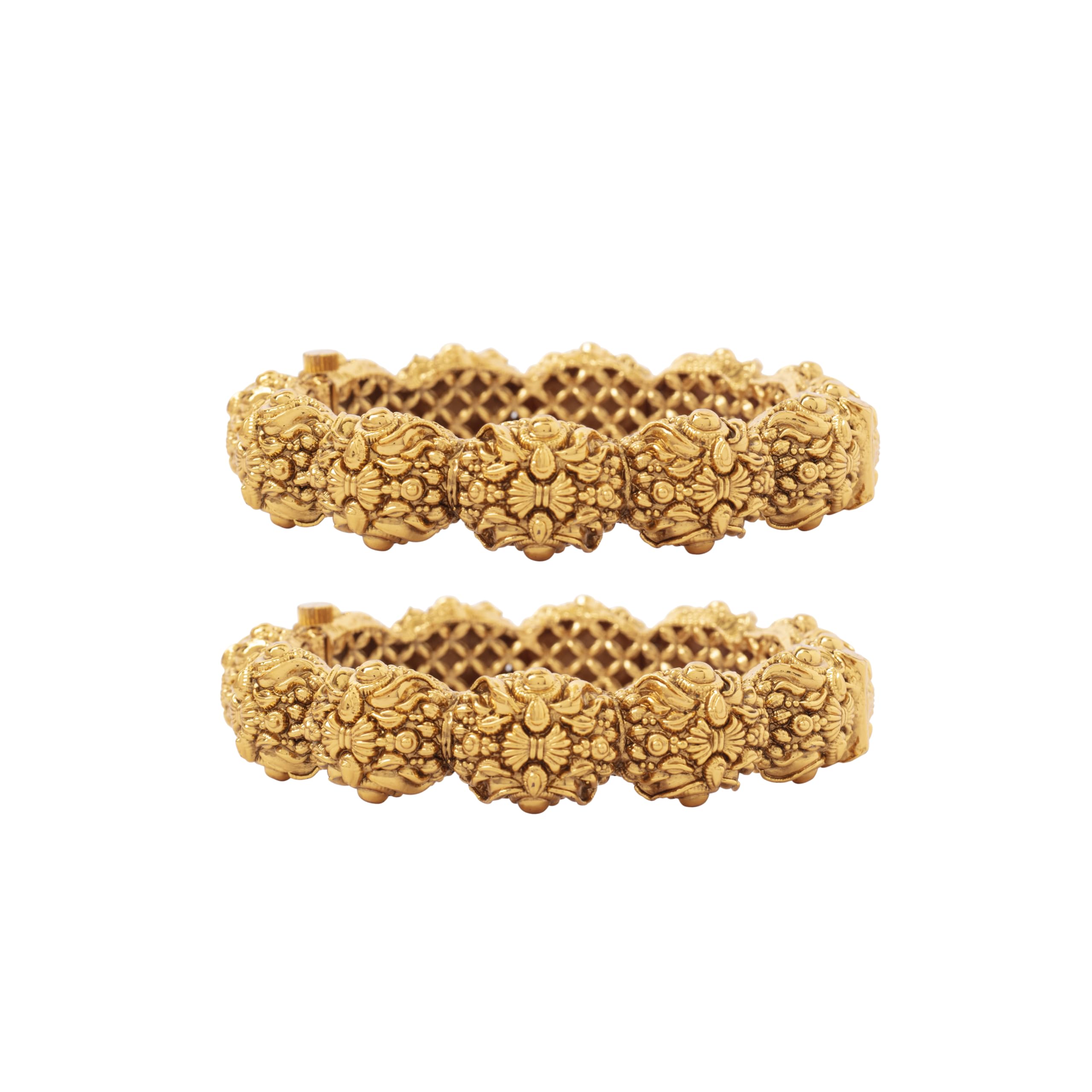 Gold Plated Flower Motif Temple Screw Openable Bangles, Set of 2 (2.6) (B0D8BJ9N8B) Amazon Price History, Amazon Price Tracker