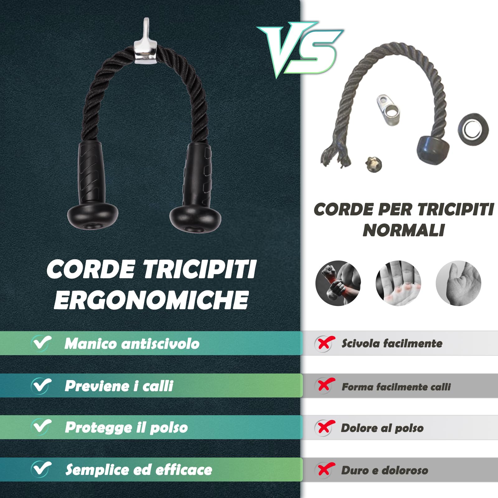 BOOSTEADY Corda Tricipiti, per Curl Bicipiti, Tricipiti, Schiena, Avambraccio