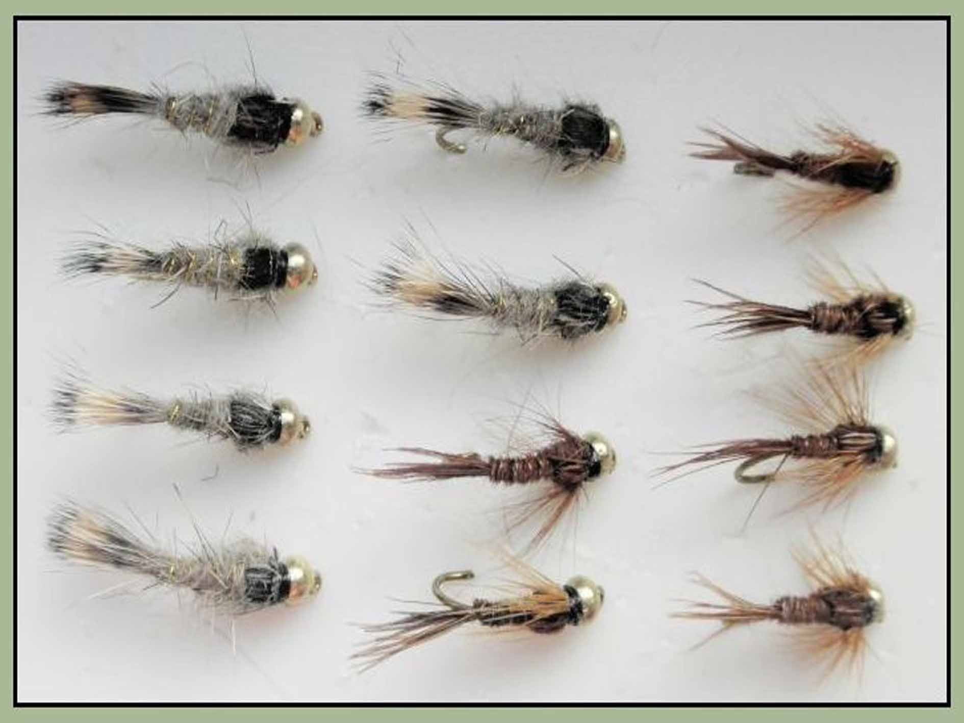 Gold Head Trout flies, 12 Pack Goldhead Hares Ear & Pheasant Tail Nymph 10/12