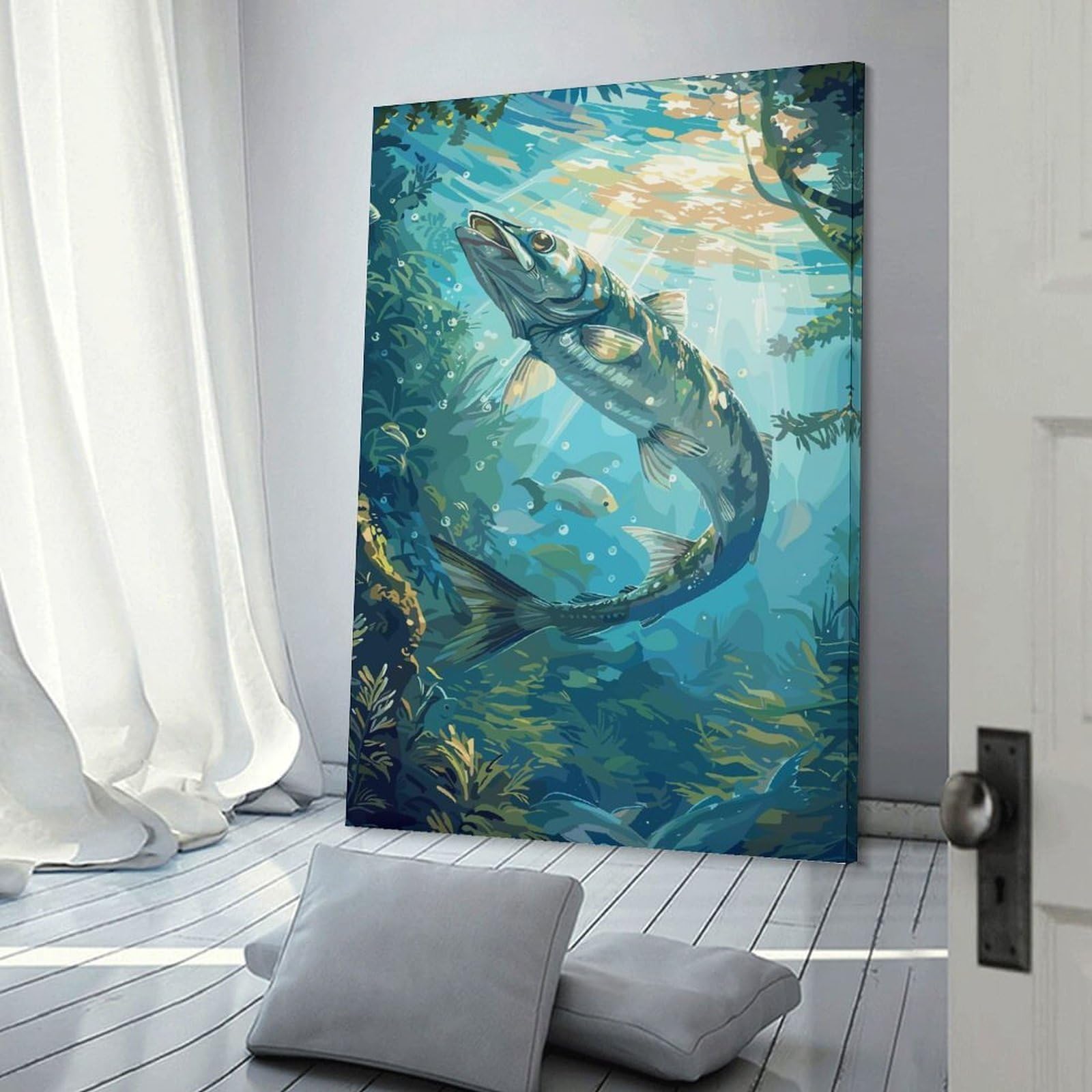 Junmoney Wall Art Print Barracuda Underwater, 20x30inch(50x75cm), for Contemporary Homes, Apartments Or Offices, An Easy Choice for New Home Styling