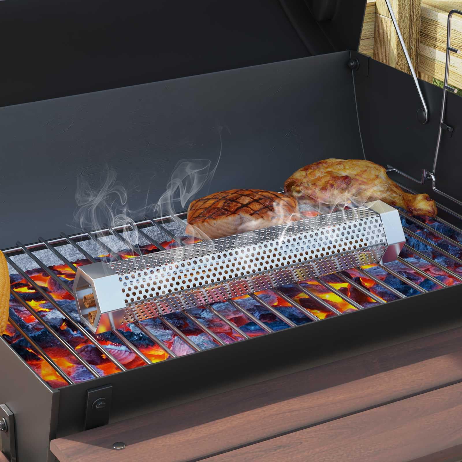 vidaXL Barbacoa de barril con ruedas y estantes 3 piezas 115 x 85 x 95 cm metal moderno barbacoa exterior barbacoa portátil de acero inoxidable resistente a la intemperie con ruedas para jardín