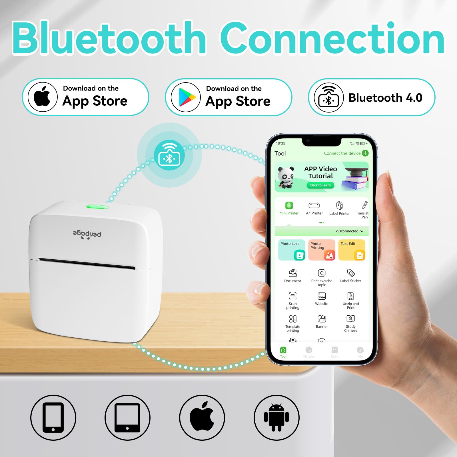 Peripage P21 Mini Imprimante Thermique Bluetooth Portable Autocollant iOS Android