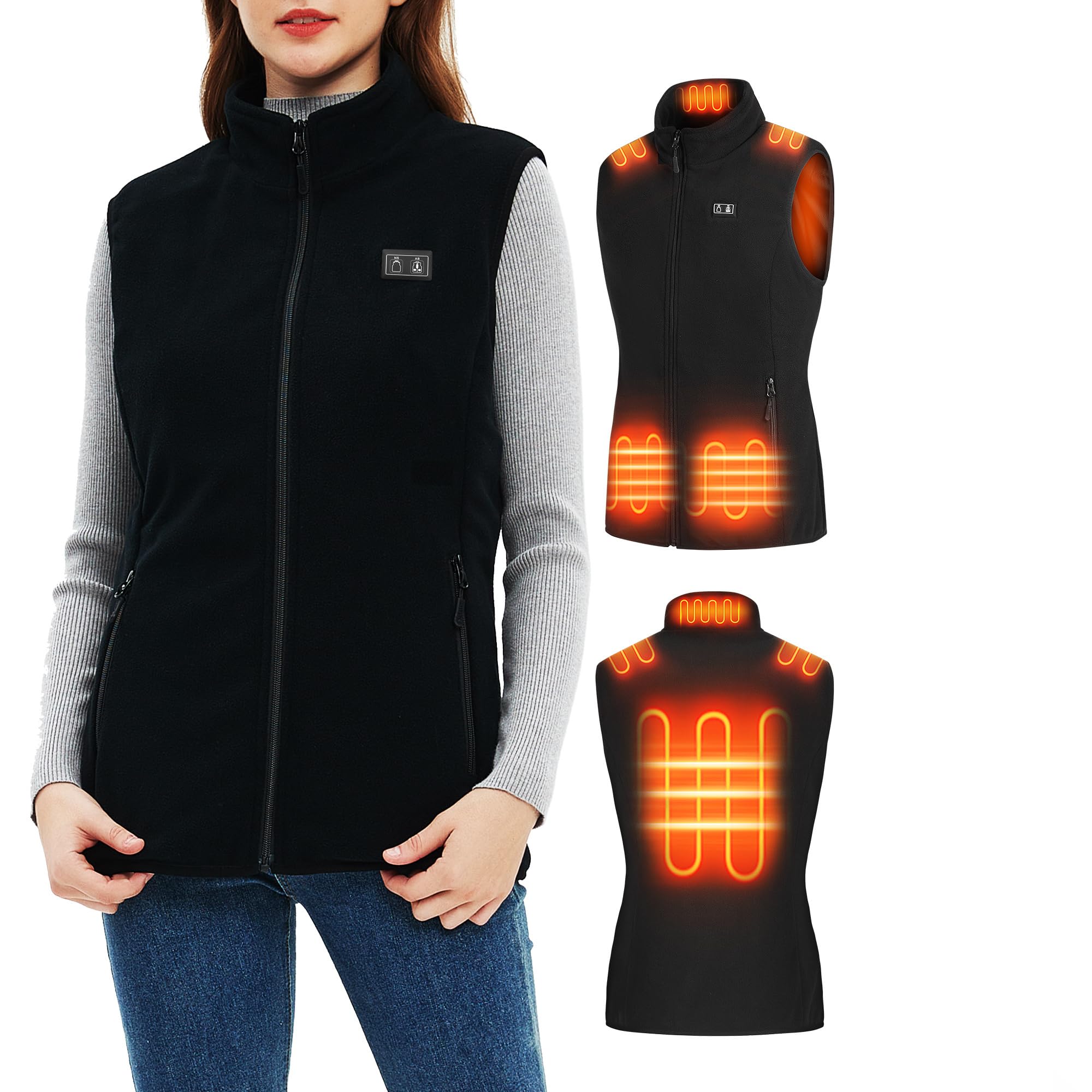 Gilet Riscaldato donna in pile, maglia riscaldata elettrica, Dotato di batteria da 7.4V 16000mAh