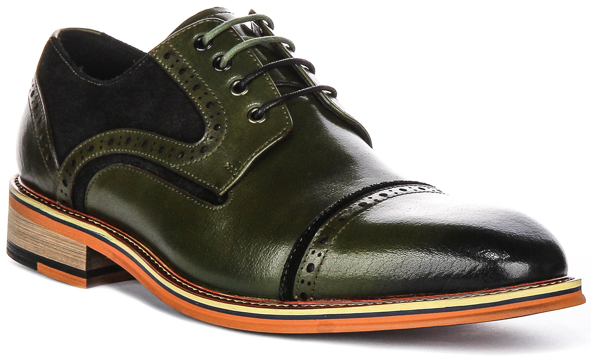 JUSTINREESS ENGLAND Dennis Men's A-Derby Toe with Suede and Lea Shoes (Green, US 13)