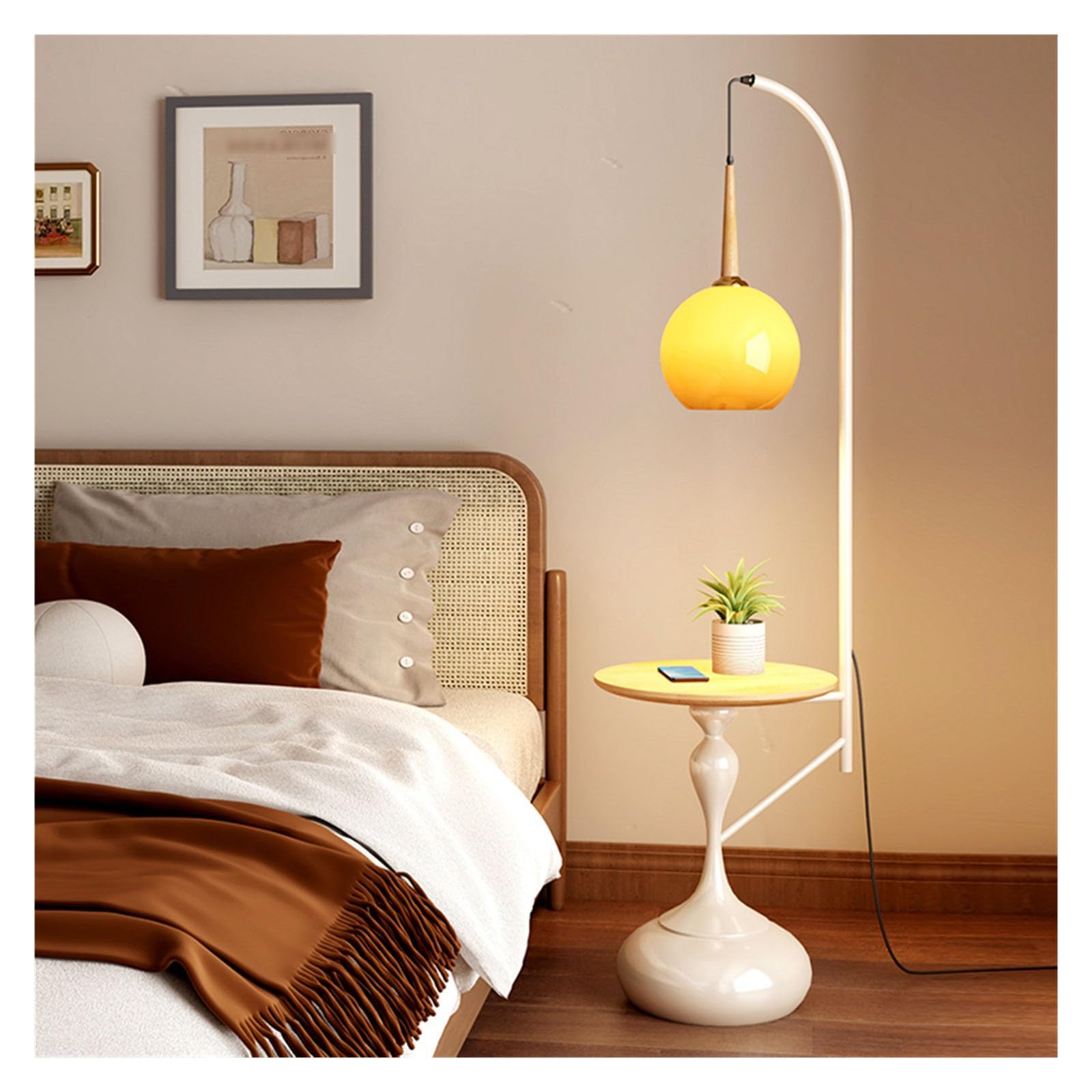 Yhxflux White Lighting Table & Lamp Combo With Led Bulb, Desk With Usb Port(White)