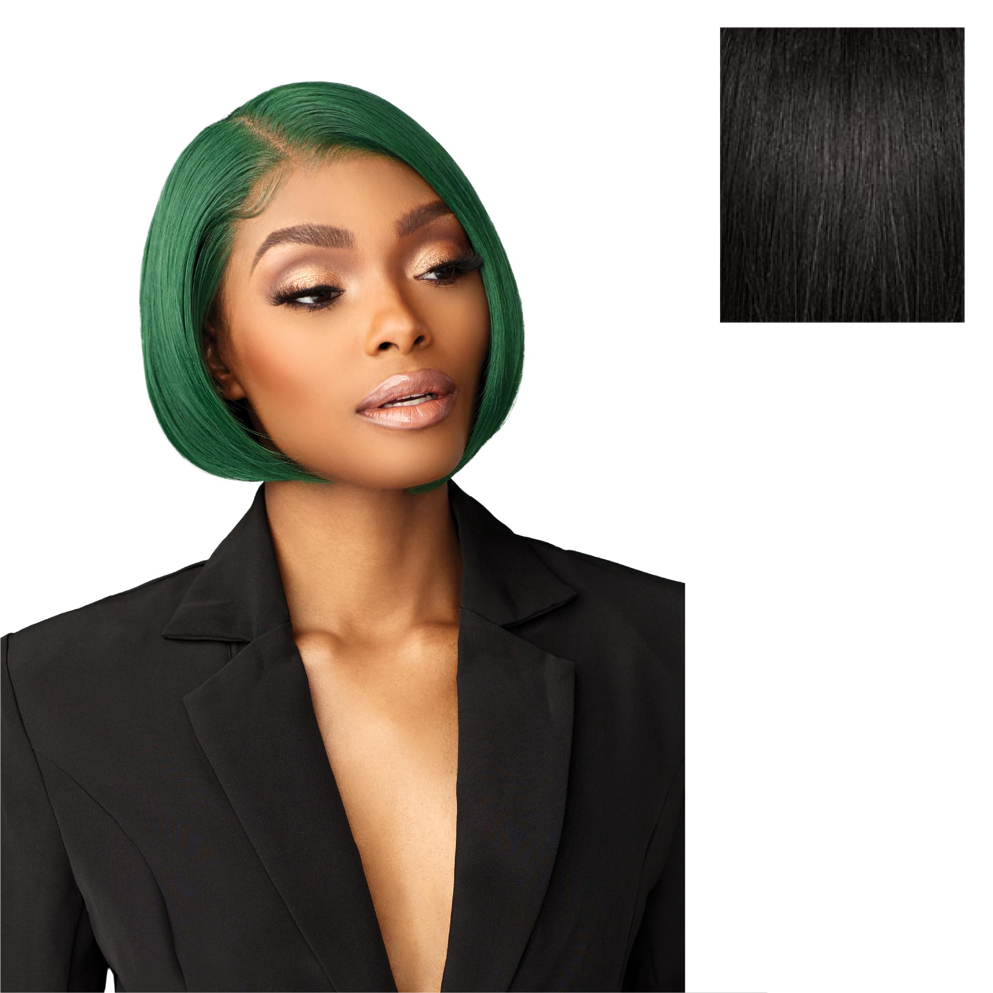 Sensationnel Chicbob Lace Frontwig - Bob Unit 3 Face Framing Glueless Wig Wide 5 Inch Deep Part Synthetic Preplucked Hairline (1B OFFBLACK)