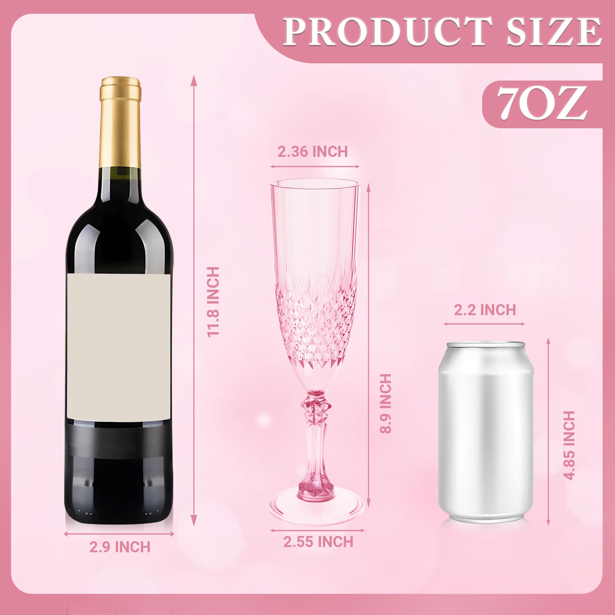 Flute da champagne in plastica, 24 calici da vino in plastica rosa, infrangibili, riutilizzabili, per matrimoni, feste di addio al celibato, brindisi ed eventi (24, rosa)