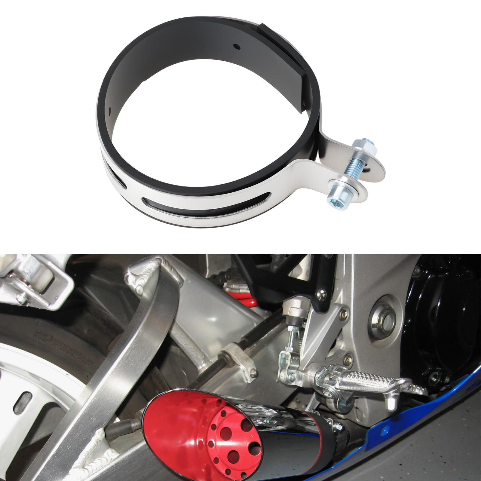 1Set Collier de Fixation pour Échappement Moto 100mm avec Bande Caoutchouc Boulon Écrou pour Monter Tubulure Ronde 86mm