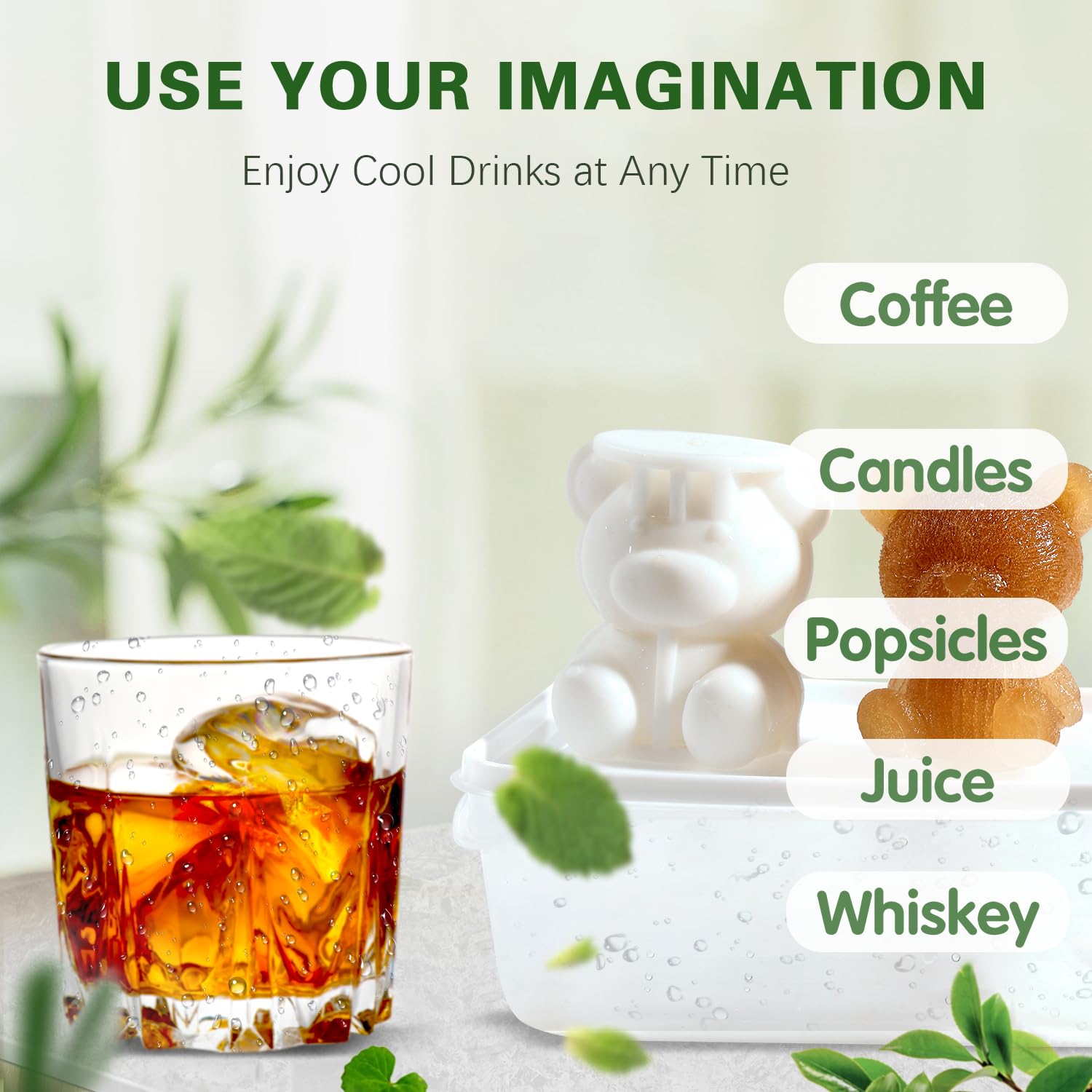 Moldes grandes para cubitos de hielo, moldes de silicona 3D, moldes multifuncionales para cubitos de hielo bourbon, moldes para velas, moldes de paletas, oso, calabaza, diamante, molde de cubo