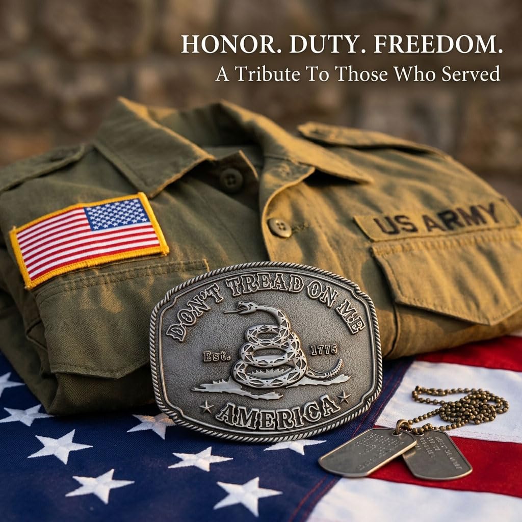 Western Belt Buckles for Men Cowboy Belt Buckle American Patriotic Belt Buckles Rattlesnake