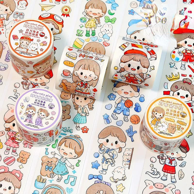 Miniatura 6 de Kawaii Art Washi Tape - Linda cinta adhesiva para escuela, suministros de oficina, estética, caricaturas, juego de cinta adhesiva decorativa para