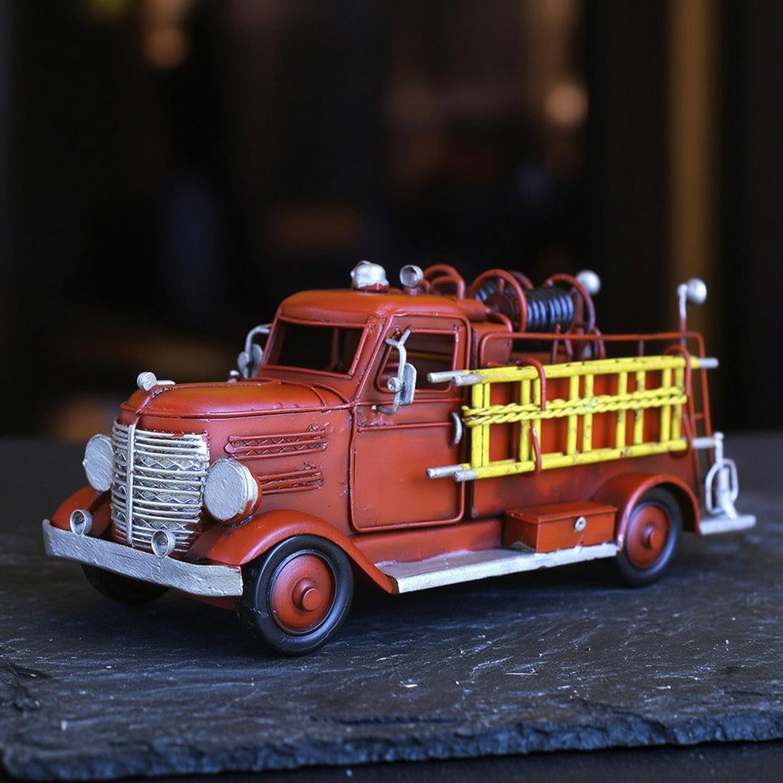 Modellino di Camion Dei Personale di Emergenza Retrò Autopompa in Miniatura Artigianale Veicolo per Collezionisti