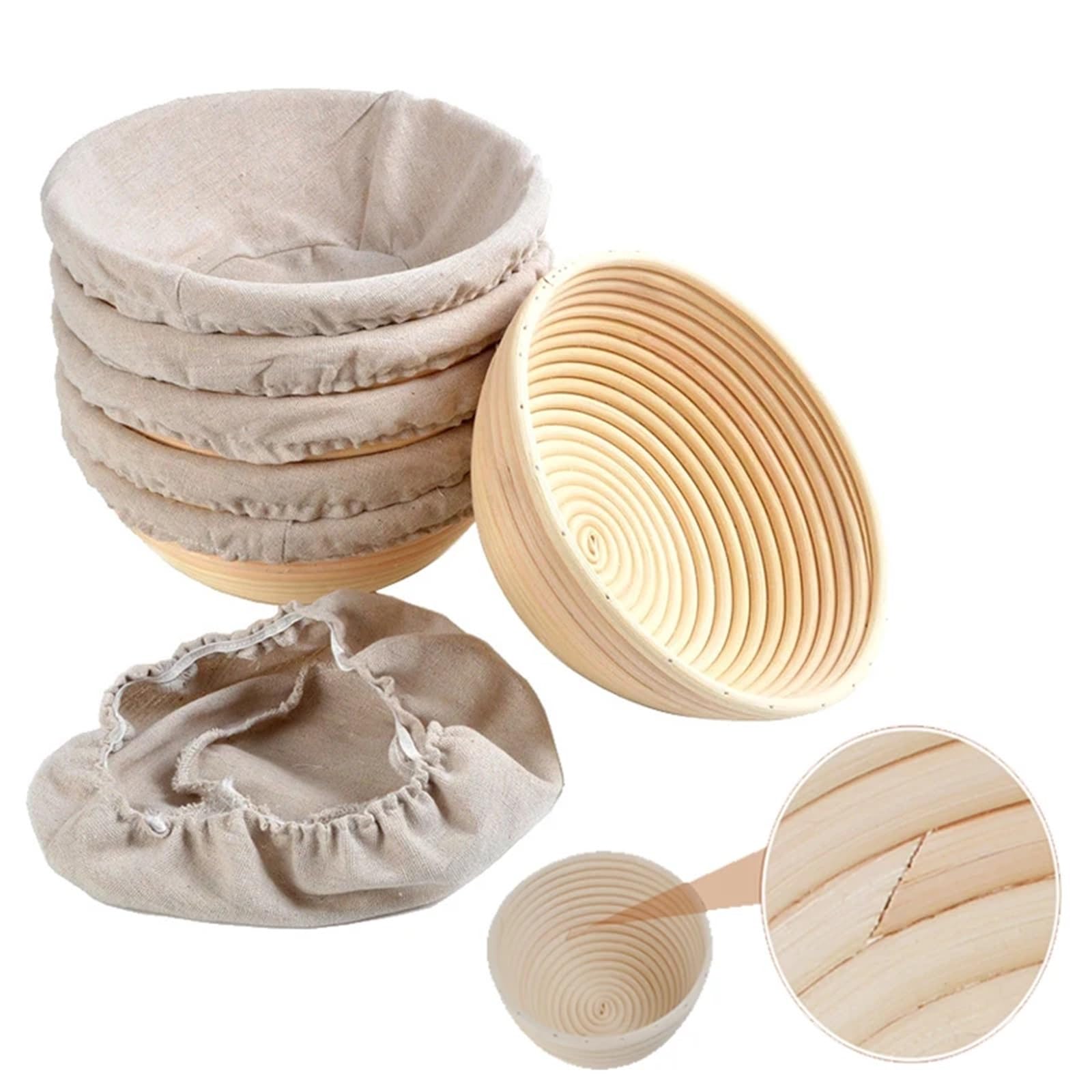 Cesta de fermentación mimbre for pan Natural, ovalada/círculo/triángulo, herramienta cocina, 1 unidad Para Pan(Round 25X8.5cm)