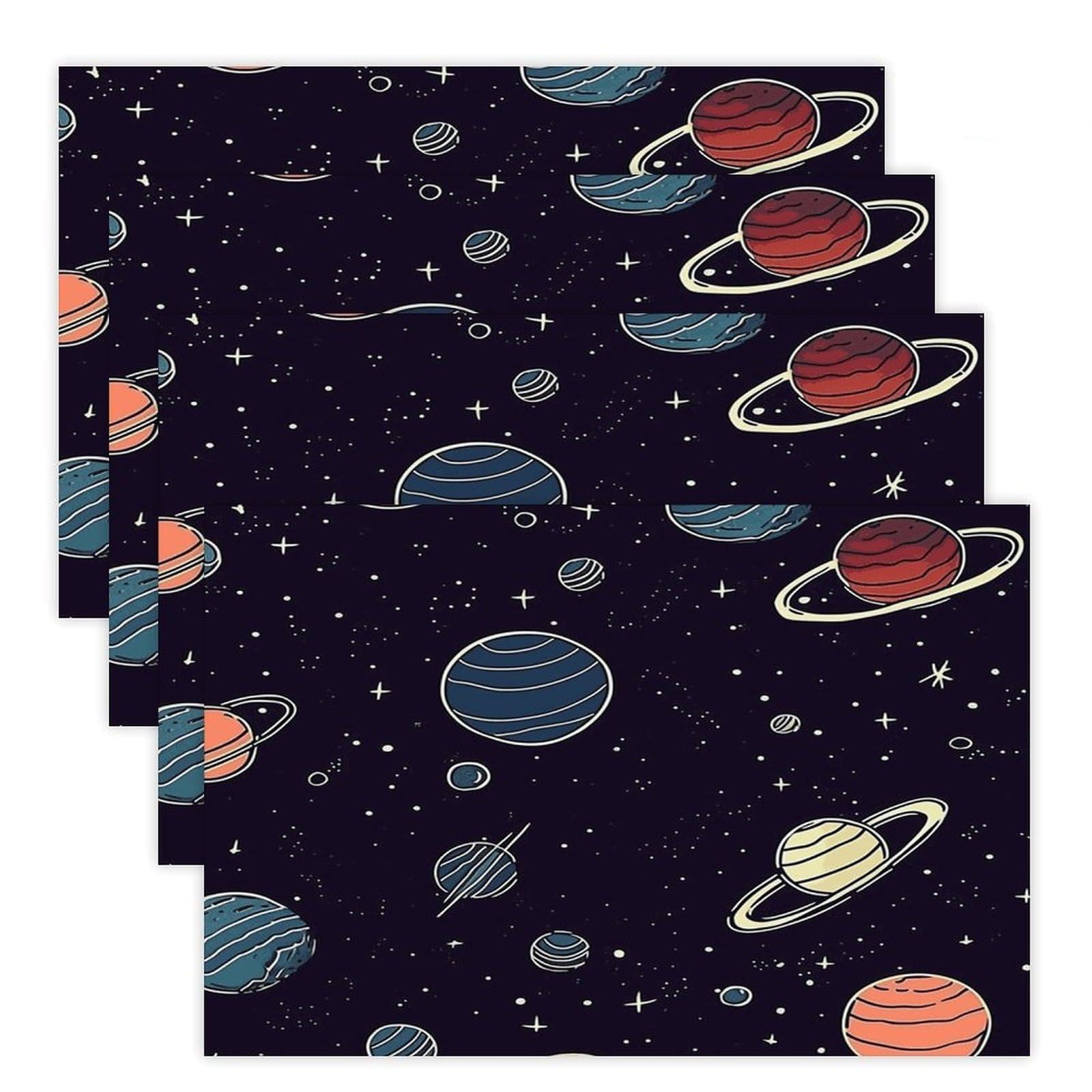 Space Planet Pattern Placemats Heat-Resistant Washable Place Mats Anti Slip Dining Table Place Mats Wipeable Dining Table Mats Kitchen Decoration Placemats 17.7’’×11.8’’
