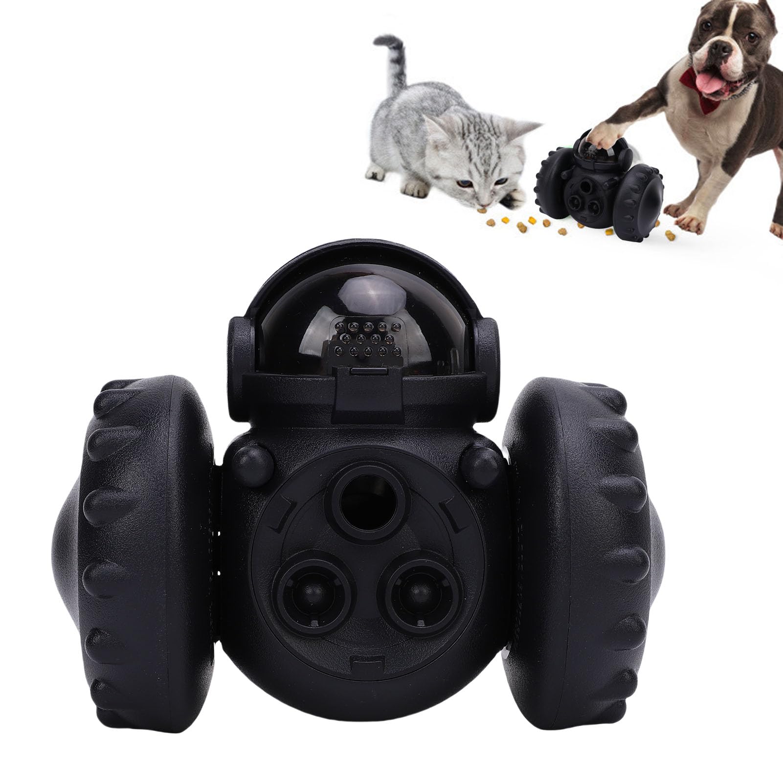 Denash Interactive Pet Treat Dispenser, Smart Sensor Wobble Robot Toy, Movable Slow Feeder Puzzle with Wheels for Dogs and Cats (Black)
