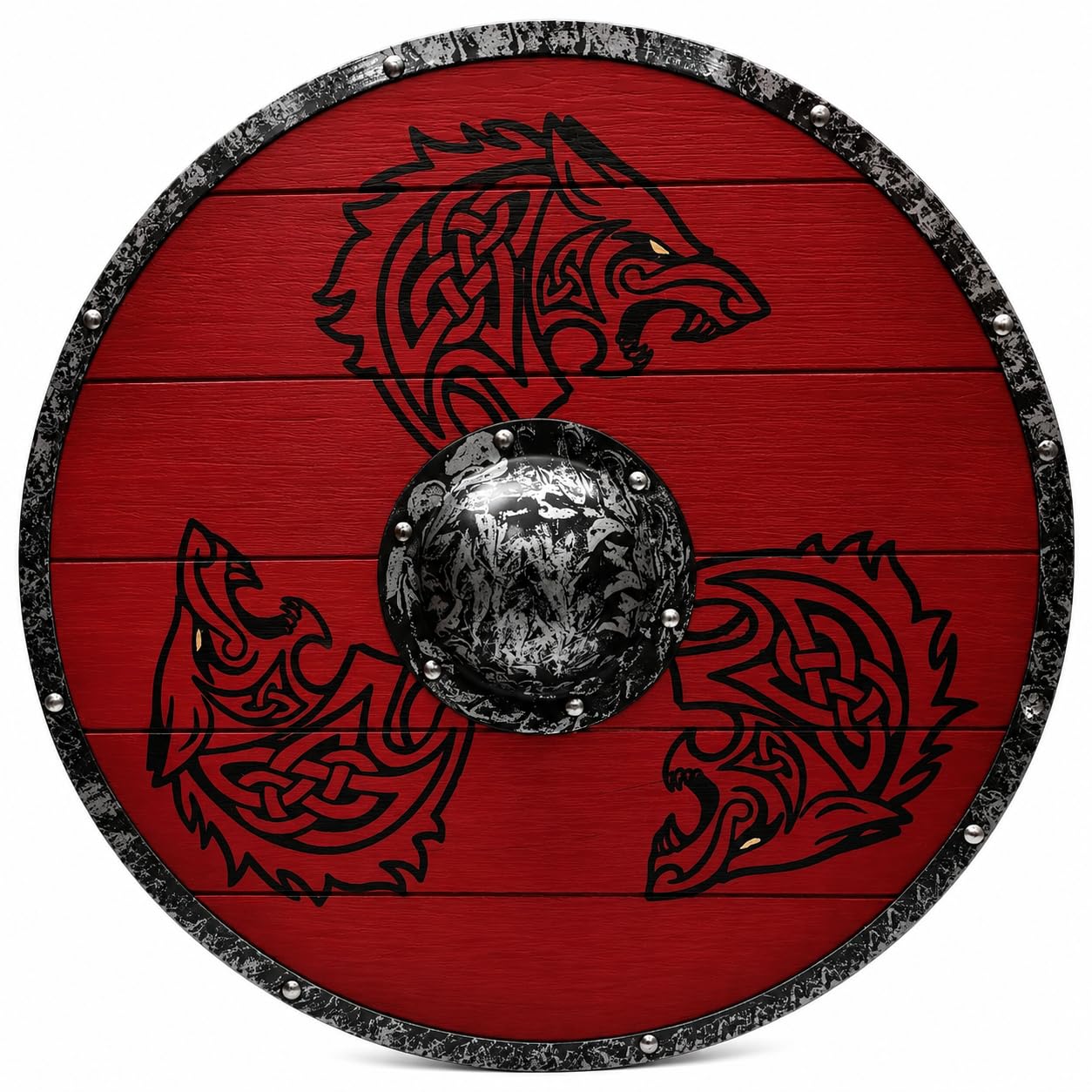 Nautical Replica Hub Bouclier viking en bois 3 dragons Mythologie nordique Valhalla Bouclier viking médiéval guerrier bataille usé bouclier