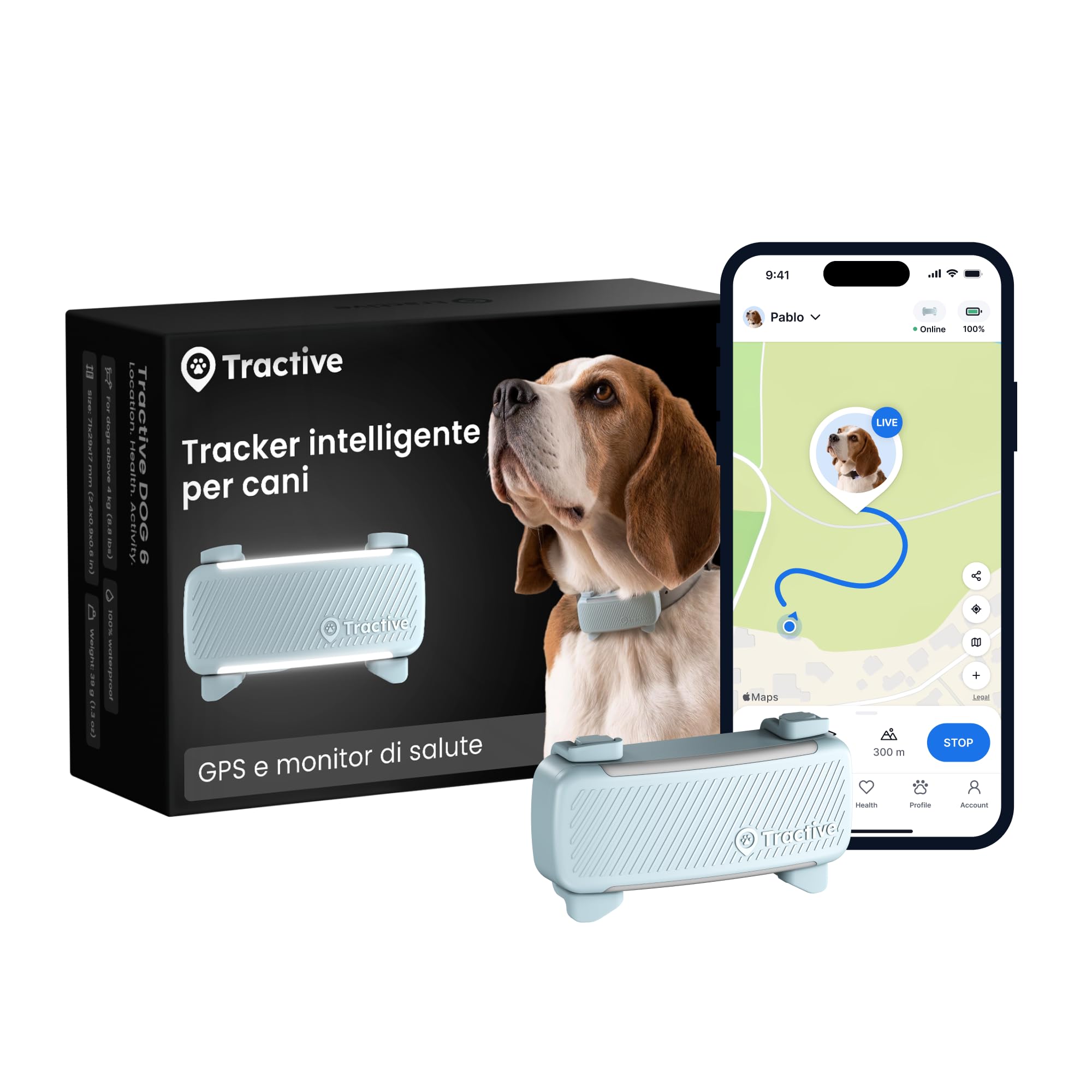 Tractive - GPS per cani | 2025 Edizione | N. 1 sul mercato | Localizzazione in tempo reale | Notifiche antifuga | Monitoraggio dell'attività | Avvisi di salute | Monitoraggio degli abbai (Menta)