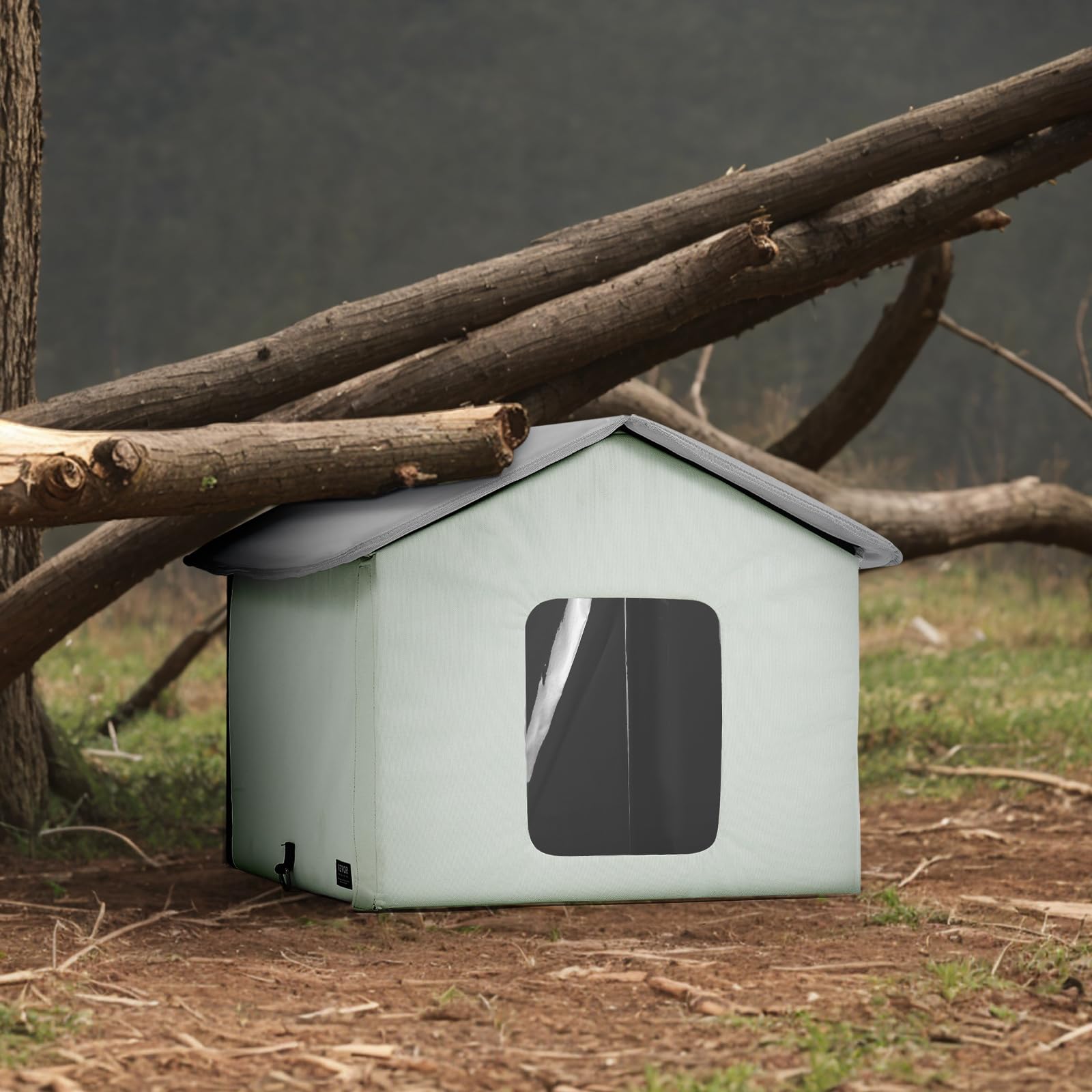 VEVOR Casa para Gatos con Calefacción de 48 x 56 x 44 cm, Refugio para Gatos Plegable Al Aire Libre de Tela Oxford 600D con Almohadilla Térmica, Temperatura Ajustable y Temporizador, Verde (Medio)