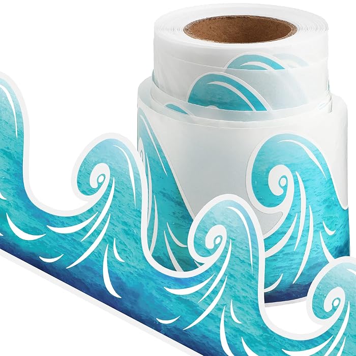 Buy Self Adhesive Border Turquoise Ocean Waves Bulletin Board Border