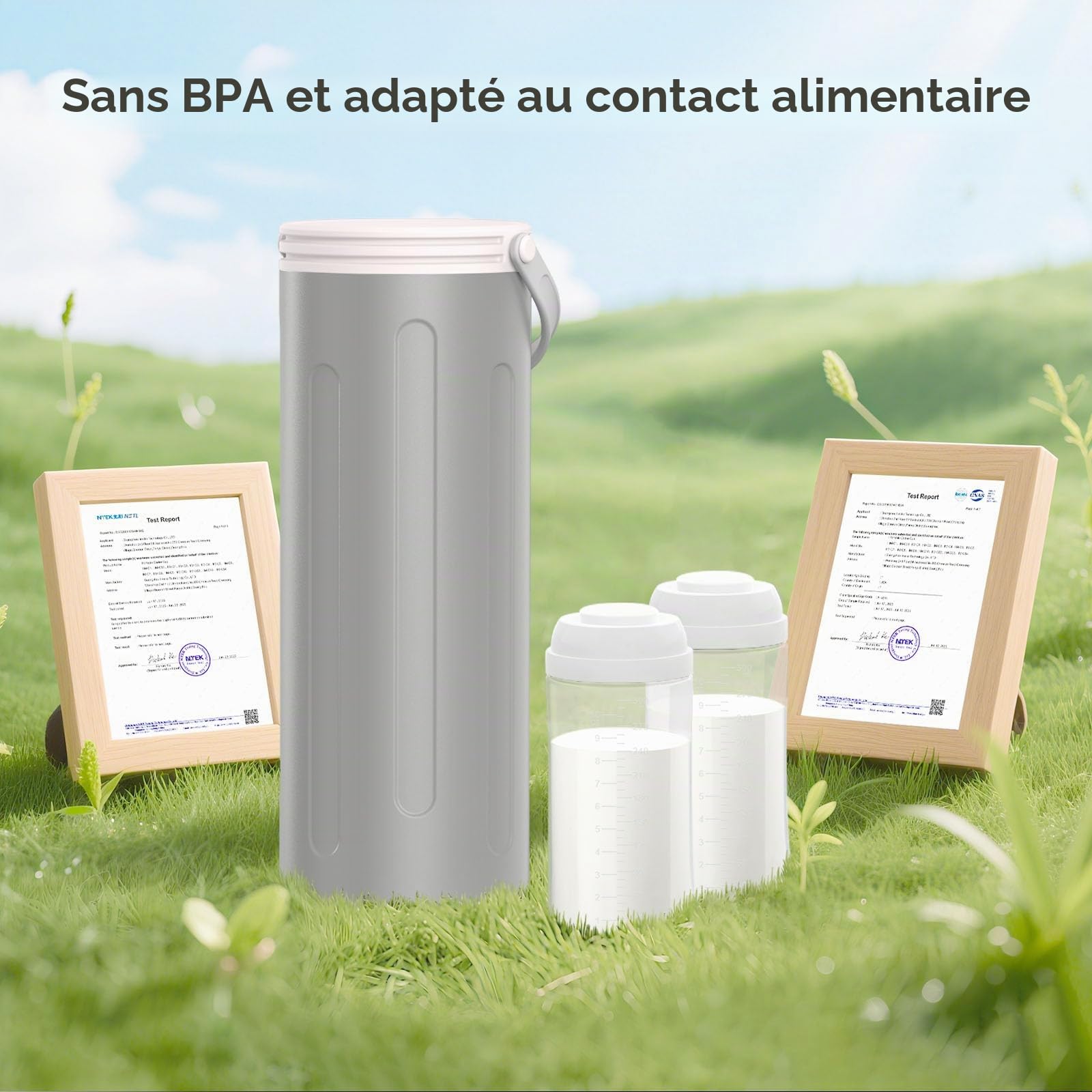 Refroidisseur de lait maternel pour le travail et les voyages, refroidissement à 360° pour garder le lait frais pendant 24 heures, avec 2 biberons pour le stockage du lait maternel, des ustensiles