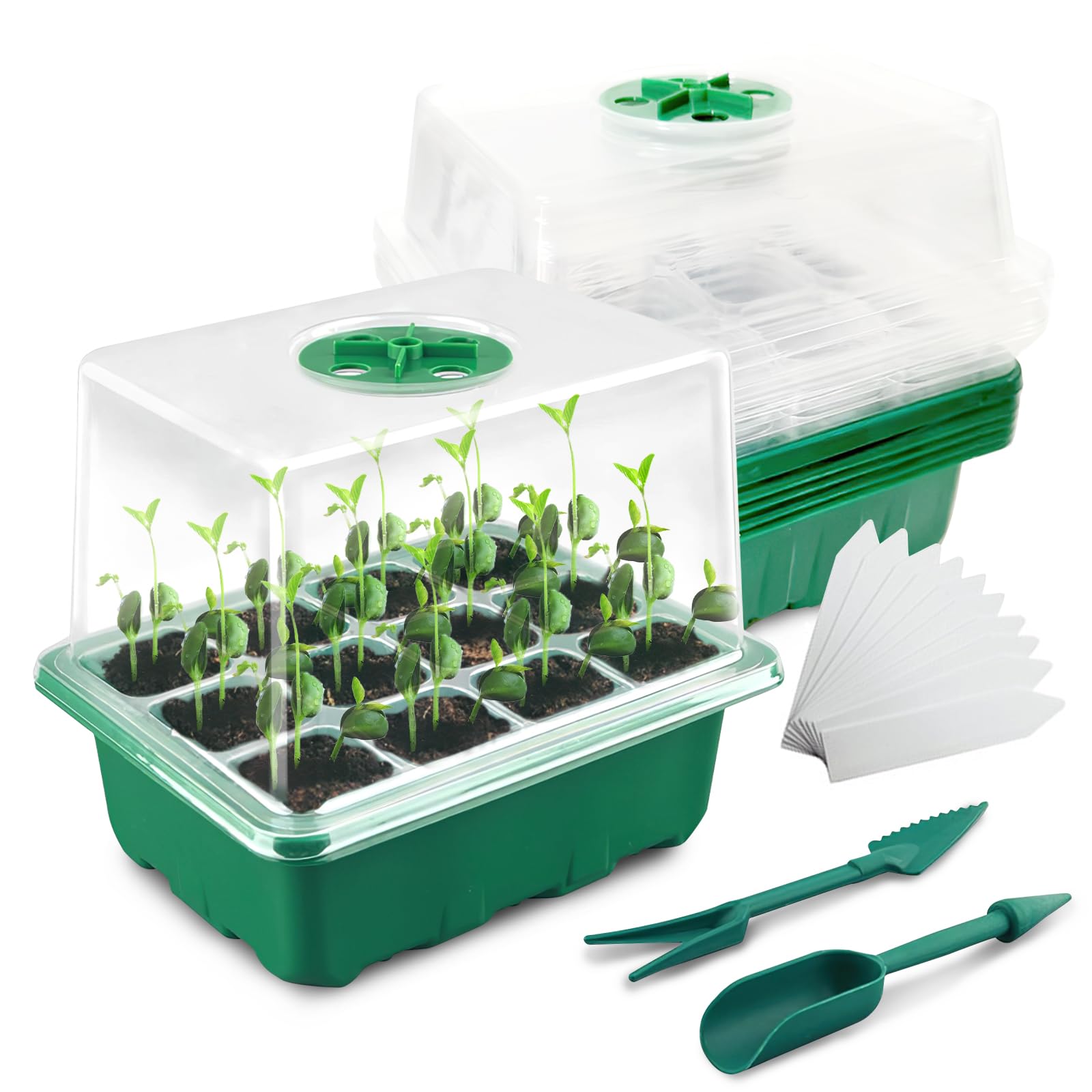 ZoneYan Vassoi per Semi 72 Celle Propagator Growing, Mini Serra per Piantine con Cupole Ventilate per Semina Germinazione di Piante in Crescita