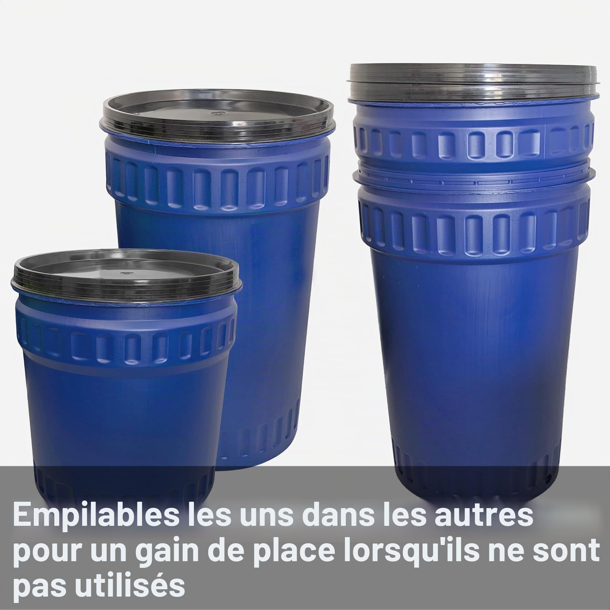plasteo Fût à large ouverture de 220 litres avec couvercle et anneau de serrage, de qualité alimentaire et sans BPA, fût en plastique avec couvercle, fût de pluie, fût de stockage de choucroute