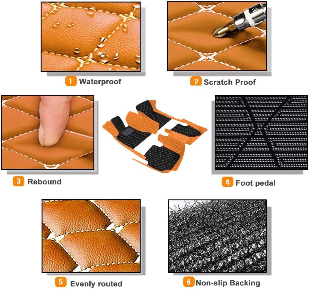 LIUFUMEI Tappetini Auto per Dodge Challenger 2008-2023, Set Completo 5 Strati in Pelle Impermeabile Protezione Premium per Tutte Le Stagioni,Beige