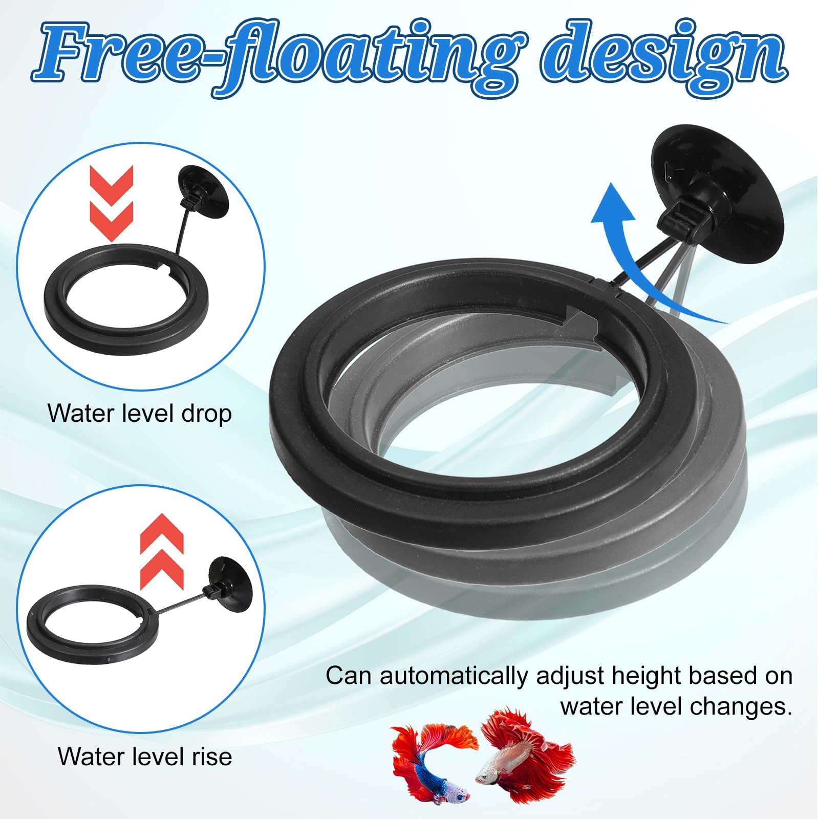 Lot de 2 anneaux d'alimentation pour poissons d'aquarium - Avec ventouses - Distributeur automatique de nourriture pour poissons rouges Bettas - Tortue - Noir