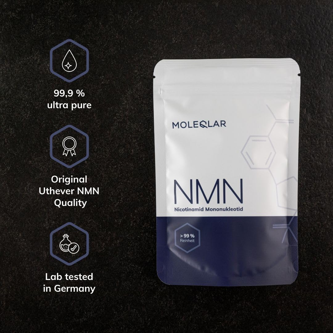 MoleQlar NMN 100 gramos – Polvo de alta pureza del fabricante premium Uthever – más del 99% de pureza certificada – probado en Alemania – Materia prima de marca – Paquete económico
